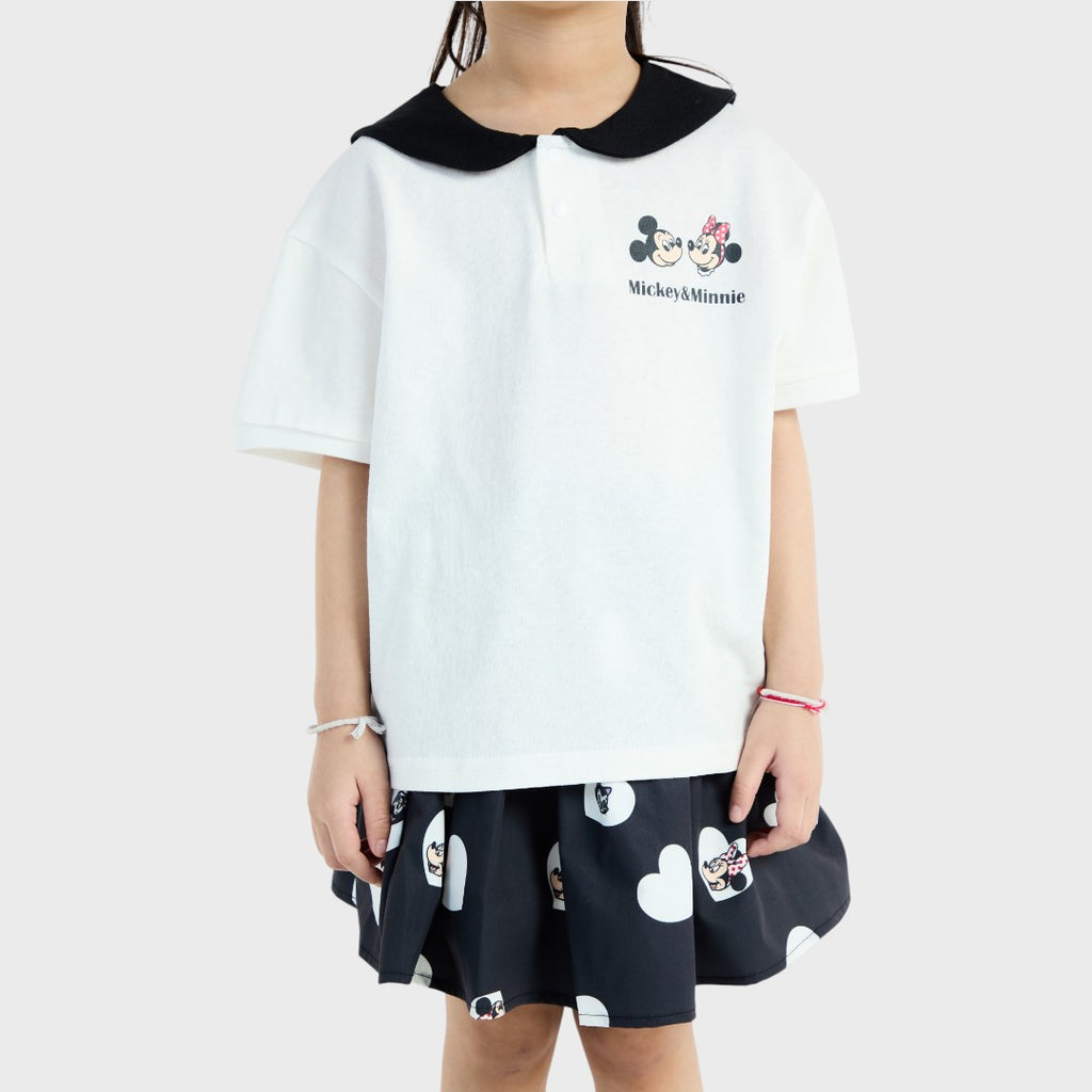 Kids (Size 110-130)  เสื้อยืดเด็กปกกะลาสี ลาย Mickey Mouse & Minnie Mouse เพื่อนซี้แสนซน