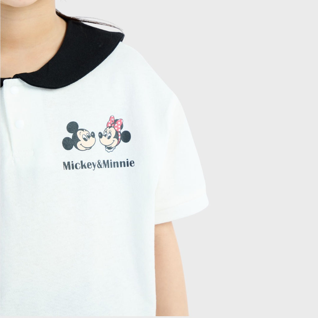 Kids (Size 110-130)  เสื้อยืดเด็กปกกะลาสี ลาย Mickey Mouse & Minnie Mouse เพื่อนซี้แสนซน