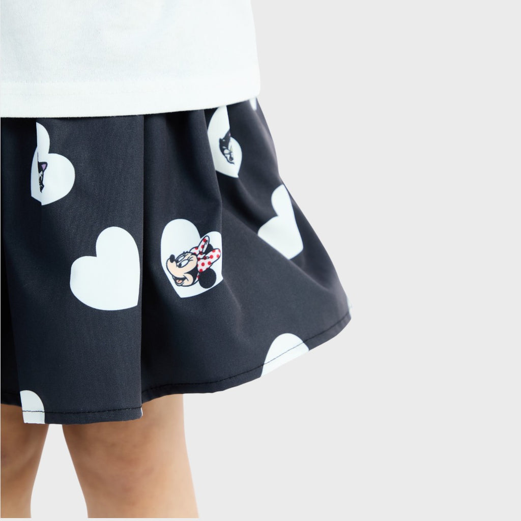 KIDS (SIZE 110-130) DISNEY MINNIE MOUSE HEART PRINT SKIRT BLACK