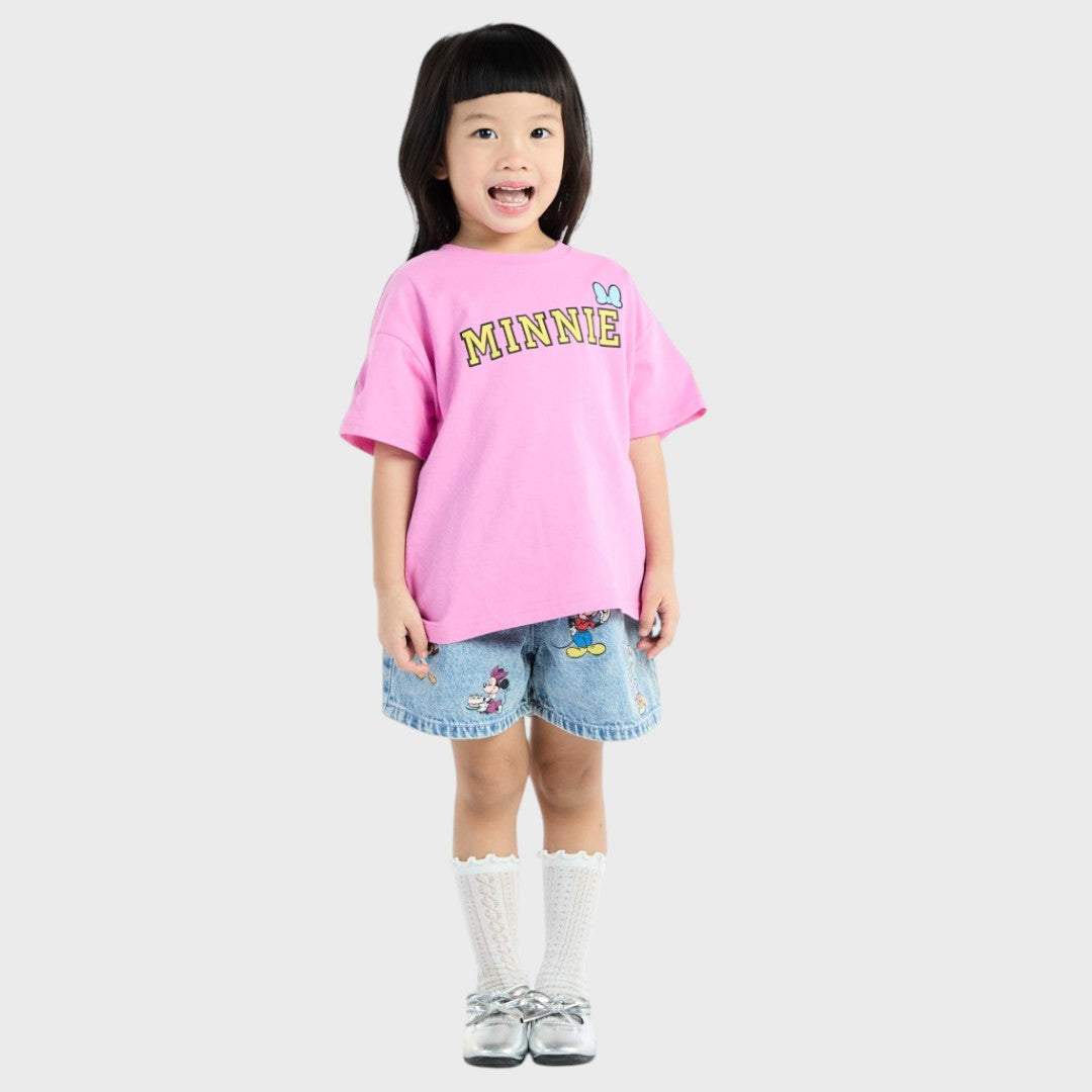 Kids (Size 100-120)  เสื้อยืดเด็กสีชมพู มินนี่เมาส์ จากดิสนีย์  เสื้อยืดลายโบว์สุดน่ารัก