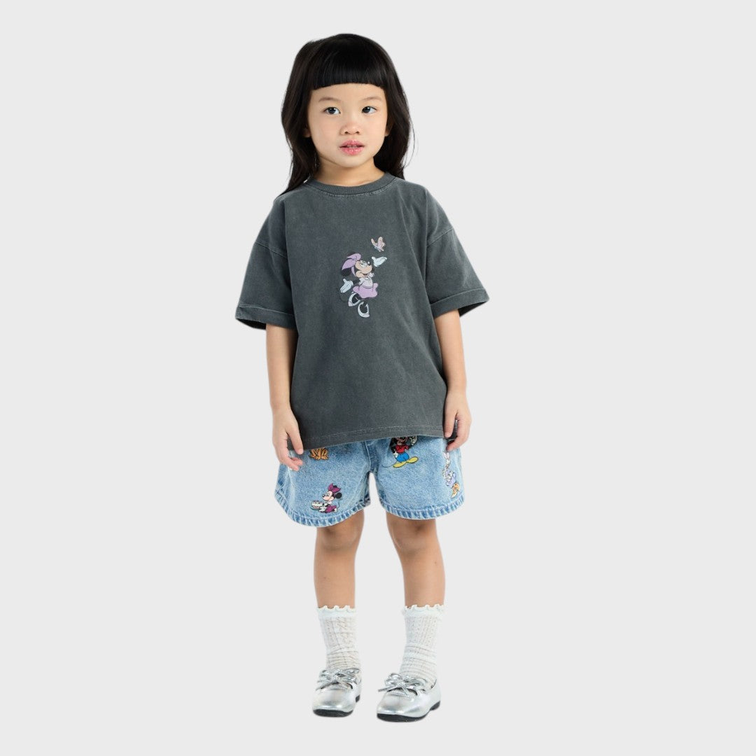 Kids (Size 90-100) เสื้อยืดเด็ก Mickey & Friends สีดำ รุ่น Happy Picnic สายคิ้วท์ตัวจริง