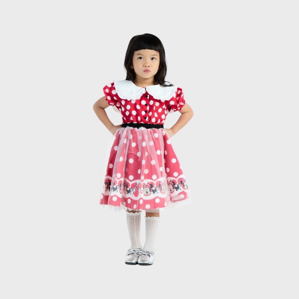 KIDS (SIZE 110-130) DISNEY MINNIE MOUSE POLKA DOT DRESS RED & WHITE