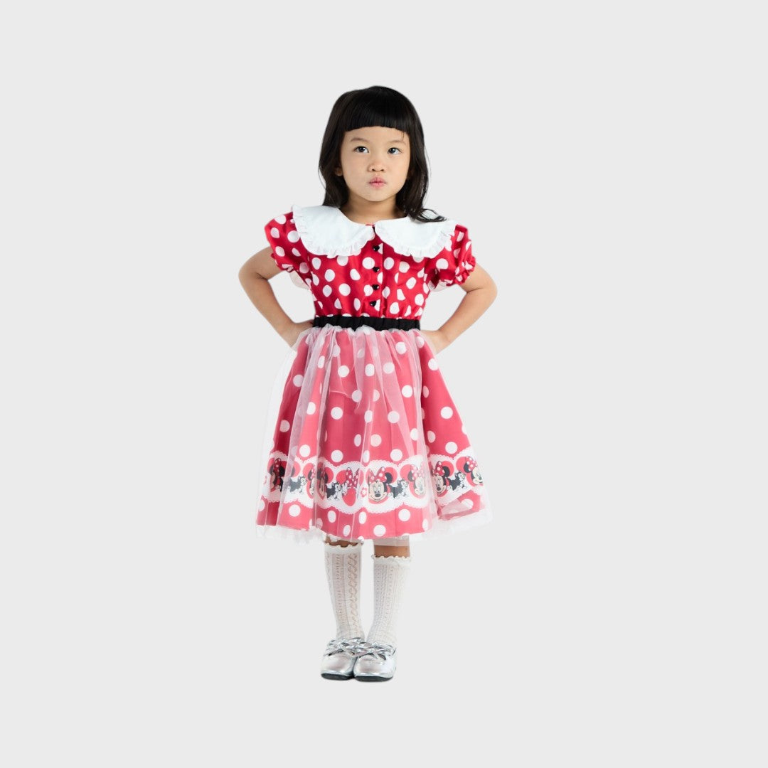 KIDS (SIZE 90-100) DISNEY MINNIE MOUSE POLKA DOT DRESS RED & WHITE