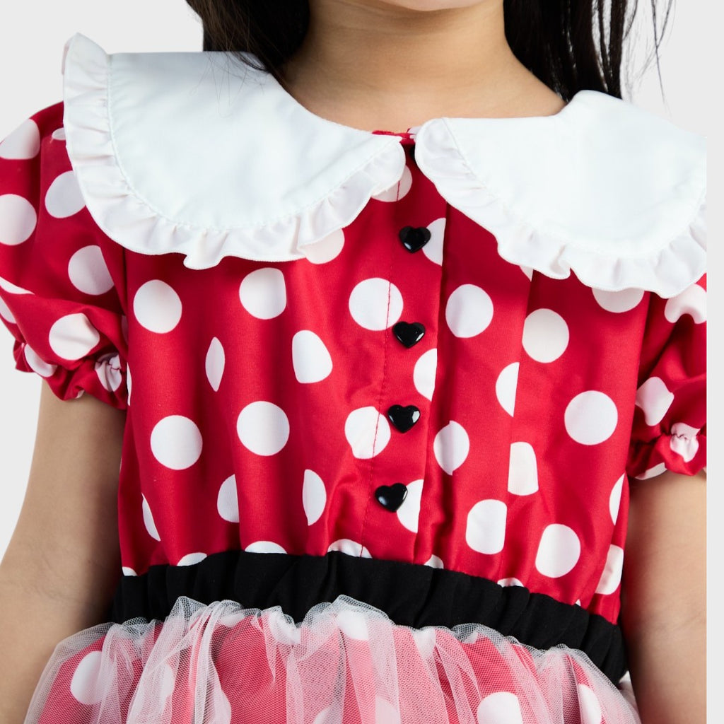 KIDS (SIZE 90-100) DISNEY MINNIE MOUSE POLKA DOT DRESS RED & WHITE