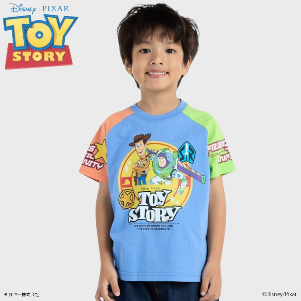 KIDS (SIZE 100-120) DISNEY/PIXAR TOY STORY WOODY & BUZZ COLOR-BLOCK T-SHIRT BLUE
