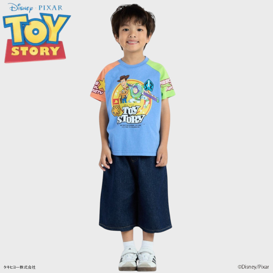 KIDS (SIZE 100-120) DISNEY/PIXAR TOY STORY WOODY & BUZZ COLOR-BLOCK T-SHIRT BLUE