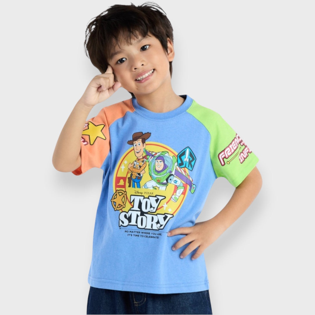 KIDS (SIZE 130-150) DISNEY/PIXAR TOY STORY WOODY & BUZZ COLOR-BLOCK T-SHIRT BLUE
