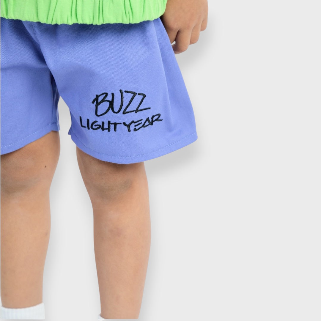 KIDS (SIZE 110-130) DISNEY/PIXAR BUZZ LIGHTYEAR TOP & SHORTS SET GREEN PURPLE