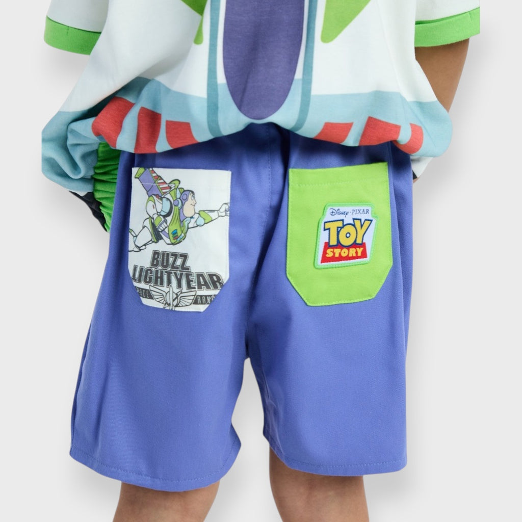 KIDS (SIZE 110-130) DISNEY/PIXAR BUZZ LIGHTYEAR TOP & SHORTS SET GREEN PURPLE