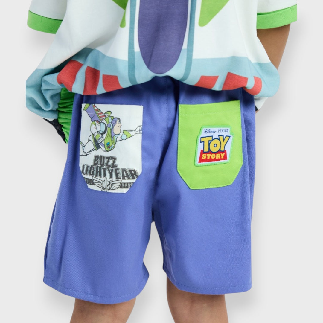 KIDS (SIZE 110-130) DISNEY/PIXAR BUZZ LIGHTYEAR TOP & SHORTS SET GREEN PURPLE