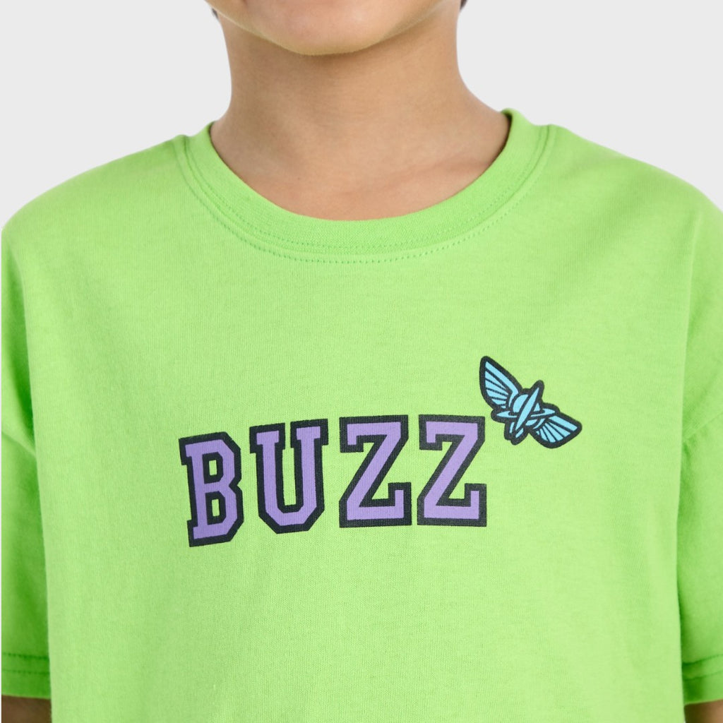 Kids (Size 130-150) เสื้อยืดเด็กสีเขียว BUZZ สุดซน ลายปักแขนสุดคิ้วท์ ใส่สบายพลังล้น