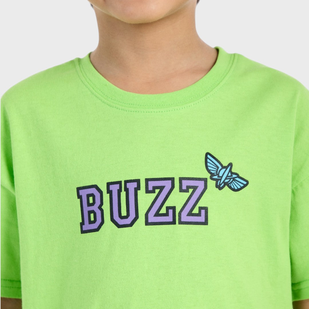 Kids (Size 130-150) เสื้อยืดเด็กสีเขียว BUZZ สุดซน ลายปักแขนสุดคิ้วท์ ใส่สบายพลังล้น