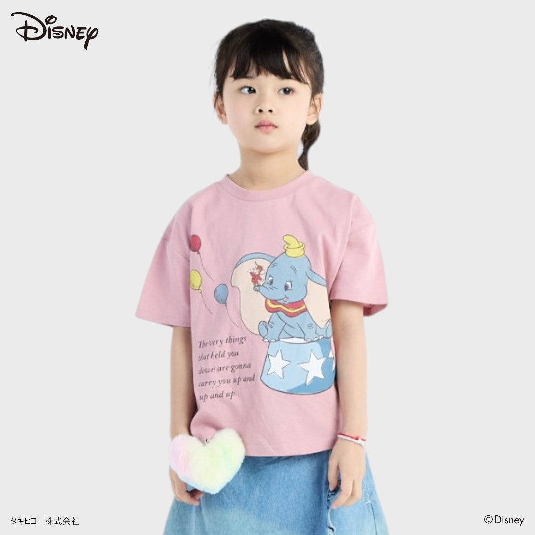 Kids (Size 90-100) เสื้อยืดเด็ก Disney ลาย Dumbo สีชมพูพาสเทล ช้างน้อยหูใหญ่หัวใจบินได้