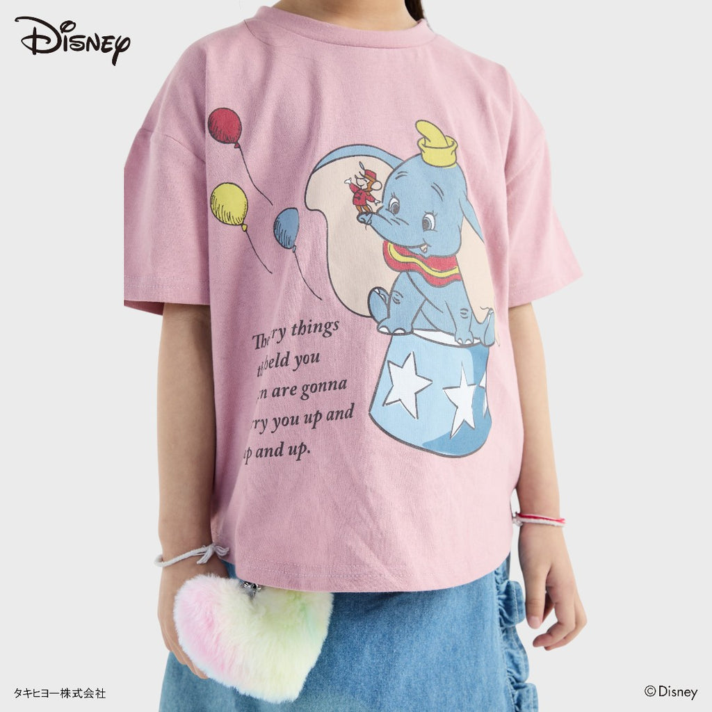 Kids (Size 90-100) เสื้อยืดเด็ก Disney ลาย Dumbo สีชมพูพาสเทล ช้างน้อยหูใหญ่หัวใจบินได้