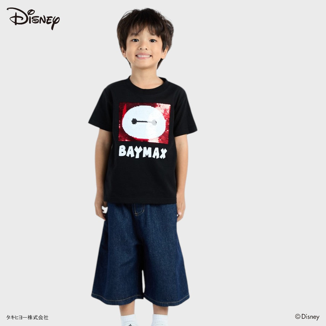 Kids (Size 110-130)  เสื้อยืดเด็ก Disney ลาย Baymax สีดำ ดีไซน์เลื่อมกลับสีได้สุดว้าว