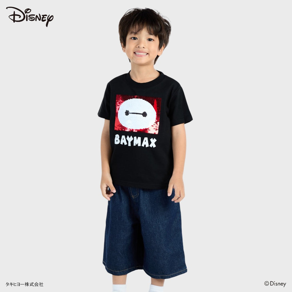 Kids (Size 110-130)  เสื้อยืดเด็ก Disney ลาย Baymax สีดำ ดีไซน์เลื่อมกลับสีได้สุดว้าว