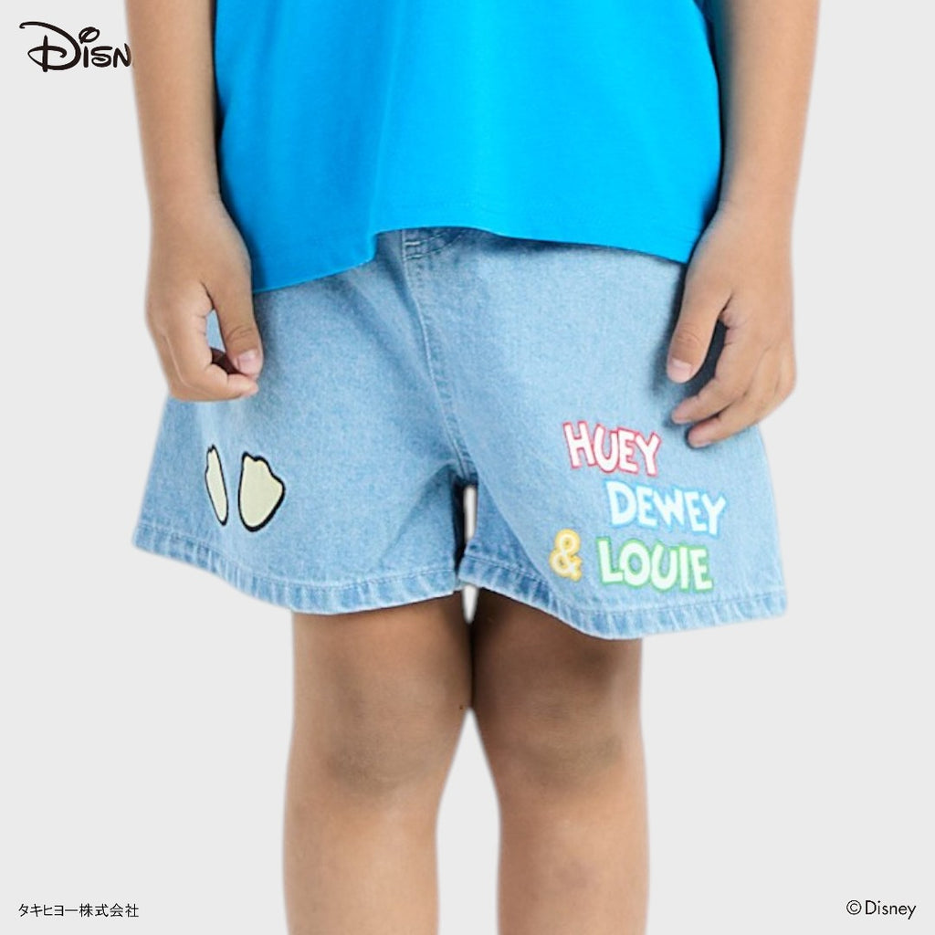KIDS (SIZE 90-100) DISNEY HUEY DEWEY & LOUIE DENIM SHORTS LIGHT BLUE