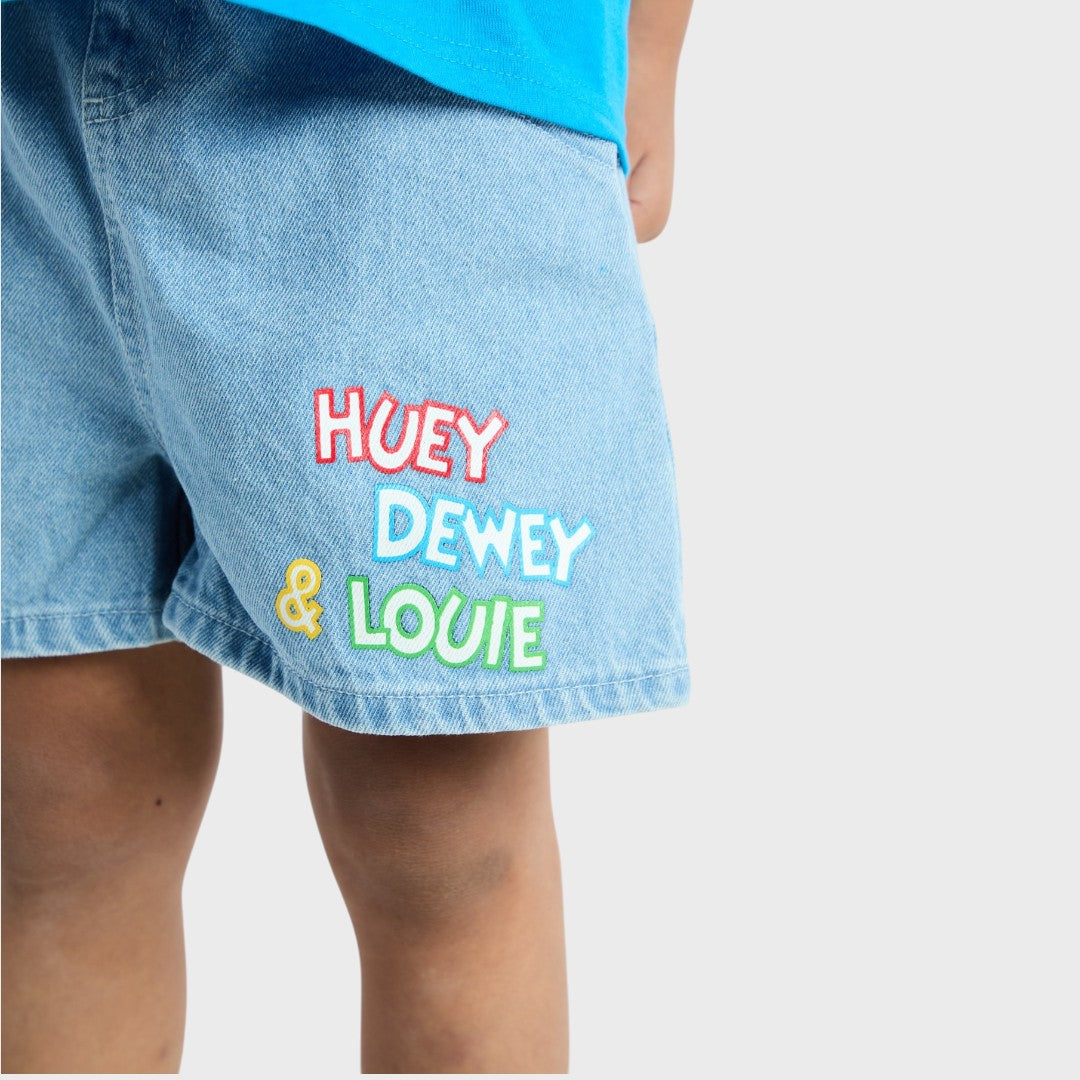 KIDS (SIZE 110-130) DISNEY HUEY DEWEY & LOUIE DENIM SHORTS LIGHT BLUE