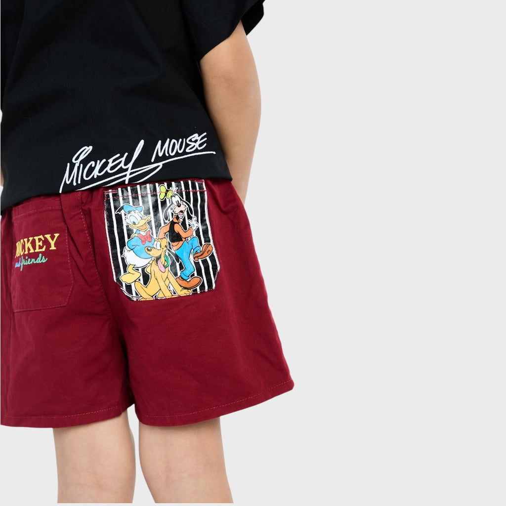 KIDS (SIZE 90-100) DISNEY MICKEY MOUSE SHIRT & SHORTS SET BLACK RED