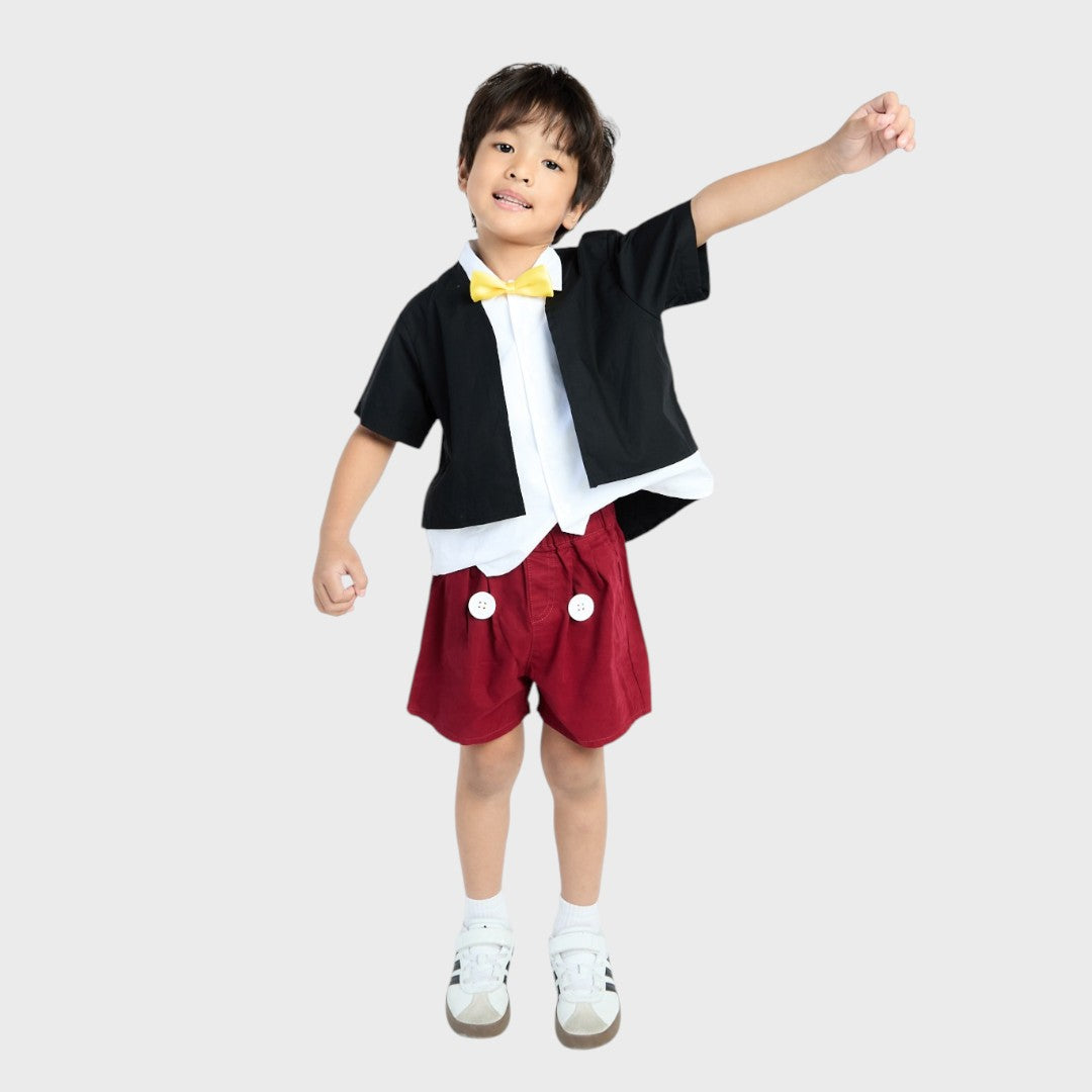 KIDS (SIZE 110-130) DISNEY MICKEY MOUSE SHIRT & SHORTS SET BLACK RED