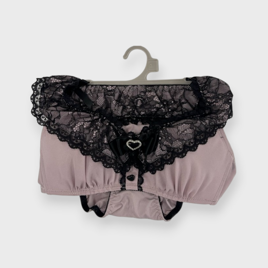 LACE HEART CHARM NON-WIRE BRA & SHORTS SET