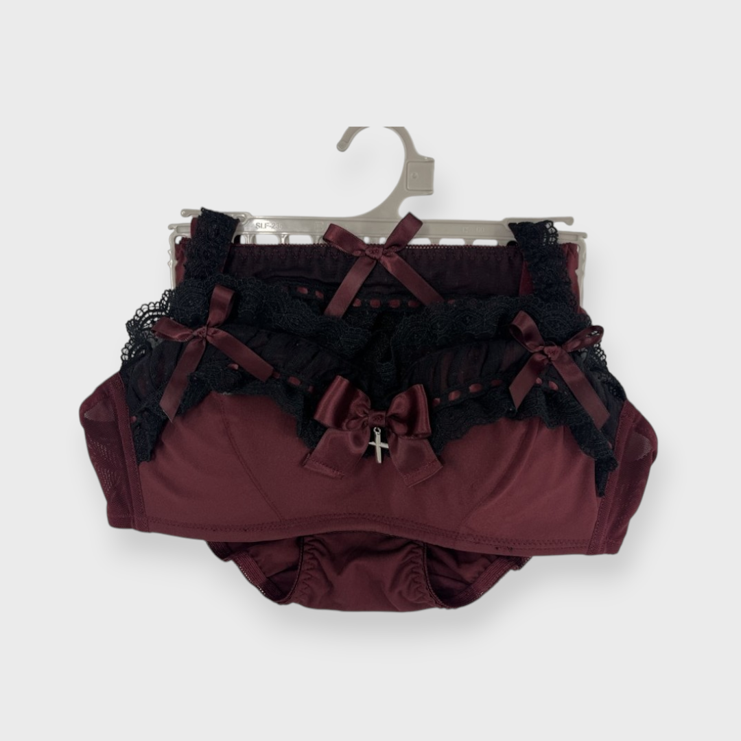 LACE RIBBON NON-WIRE BRA & SHORTS SET