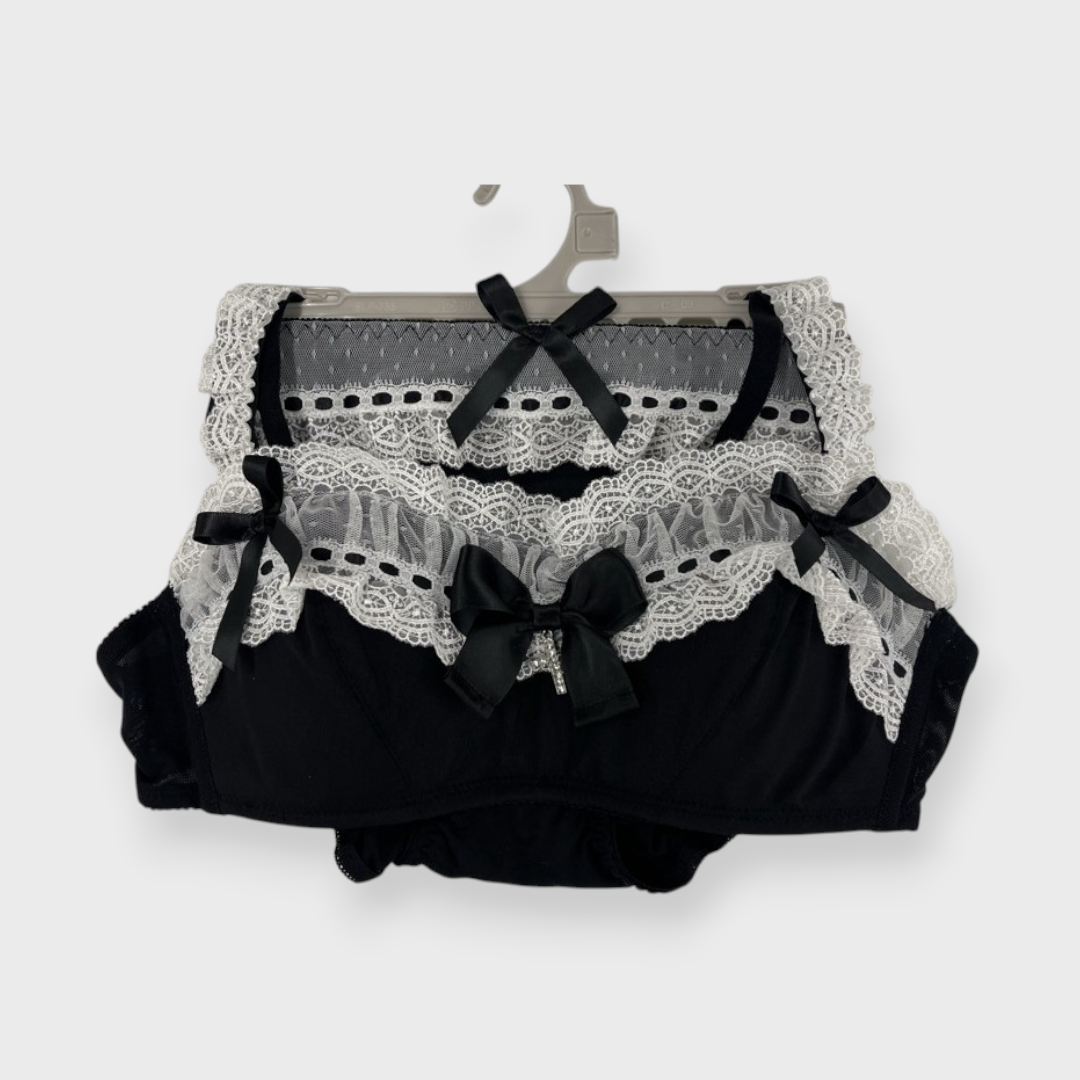 LACE RIBBON NON-WIRE BRA & SHORTS SET