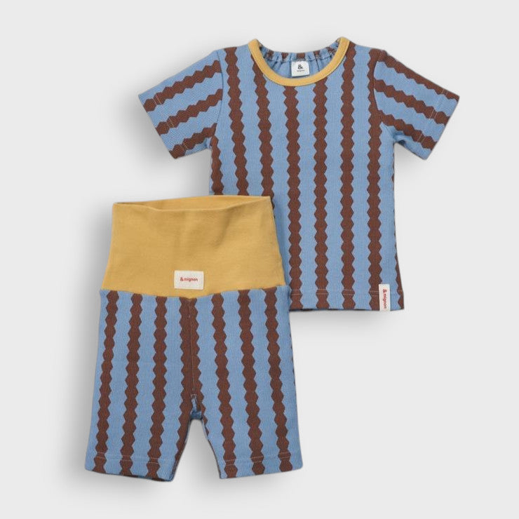 WAVY STRIPE BELLY-BAND BABY PAJAMAS (90CM)