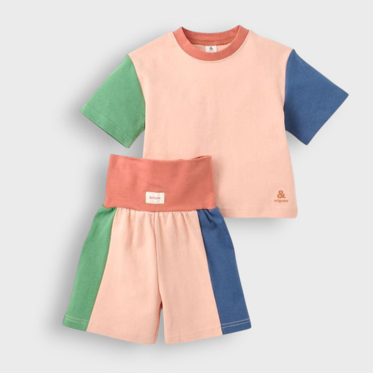 COLOR-BLOCK BELLY-BAND BABY PAJAMAS (90CM)
