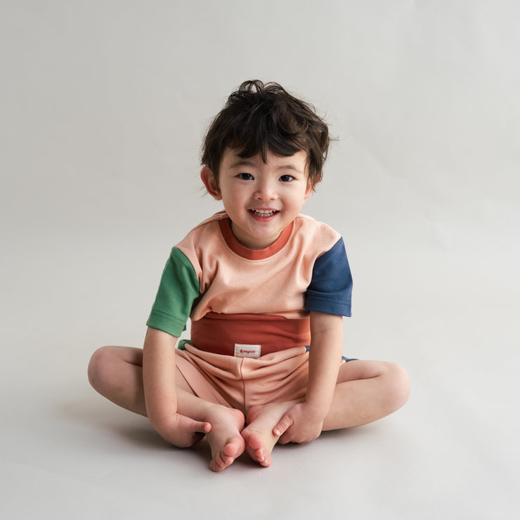 COLOR-BLOCK BELLY-BAND BABY PAJAMAS (90CM)