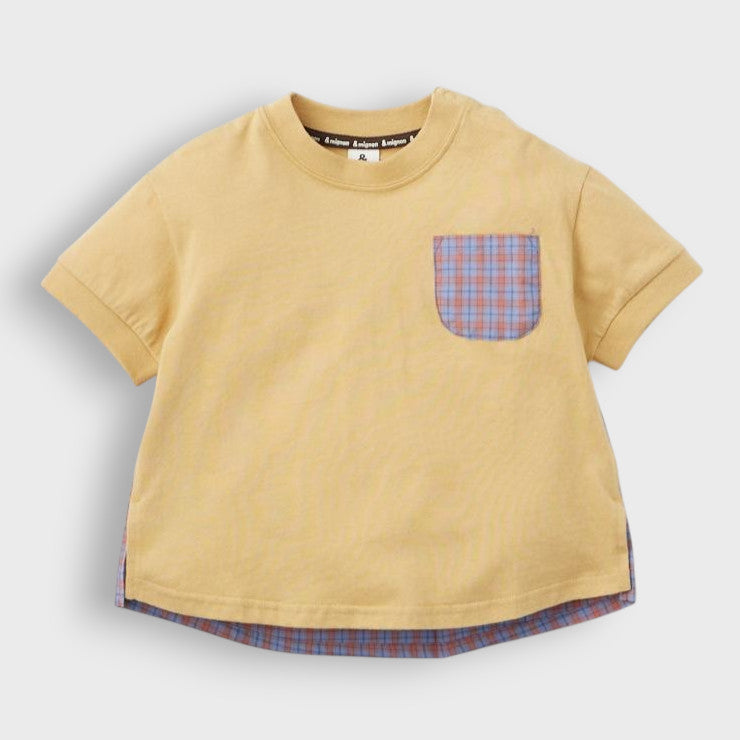 CONTRAST BROADCLOTH POCKET KIDS T-SHIRT (100-120CM)