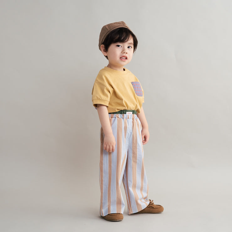 CONTRAST BROADCLOTH POCKET KIDS T-SHIRT (100-120CM)