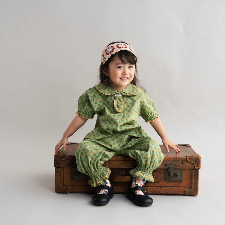 GREEN PRINT TAPERED BABY PANTS (90CM)