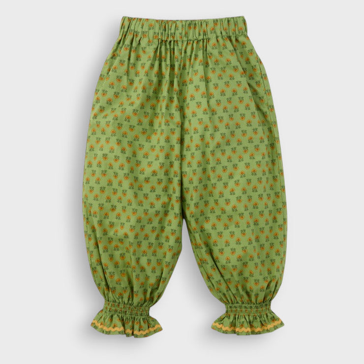 GREEN PRINT TAPERED KIDS PANTS (100-120CM)