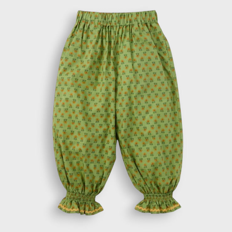 GREEN PRINT TAPERED KIDS PANTS (100-120CM)
