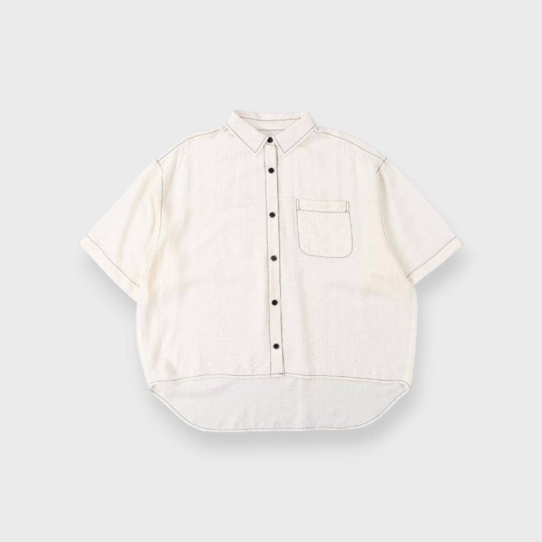 เสื้อเชิ้ตแขนสั้นทรงโอเวอร์ไซซ์ มินิมอล มีกระเป๋าหน้า ใส่สบายสไตล์ Casual