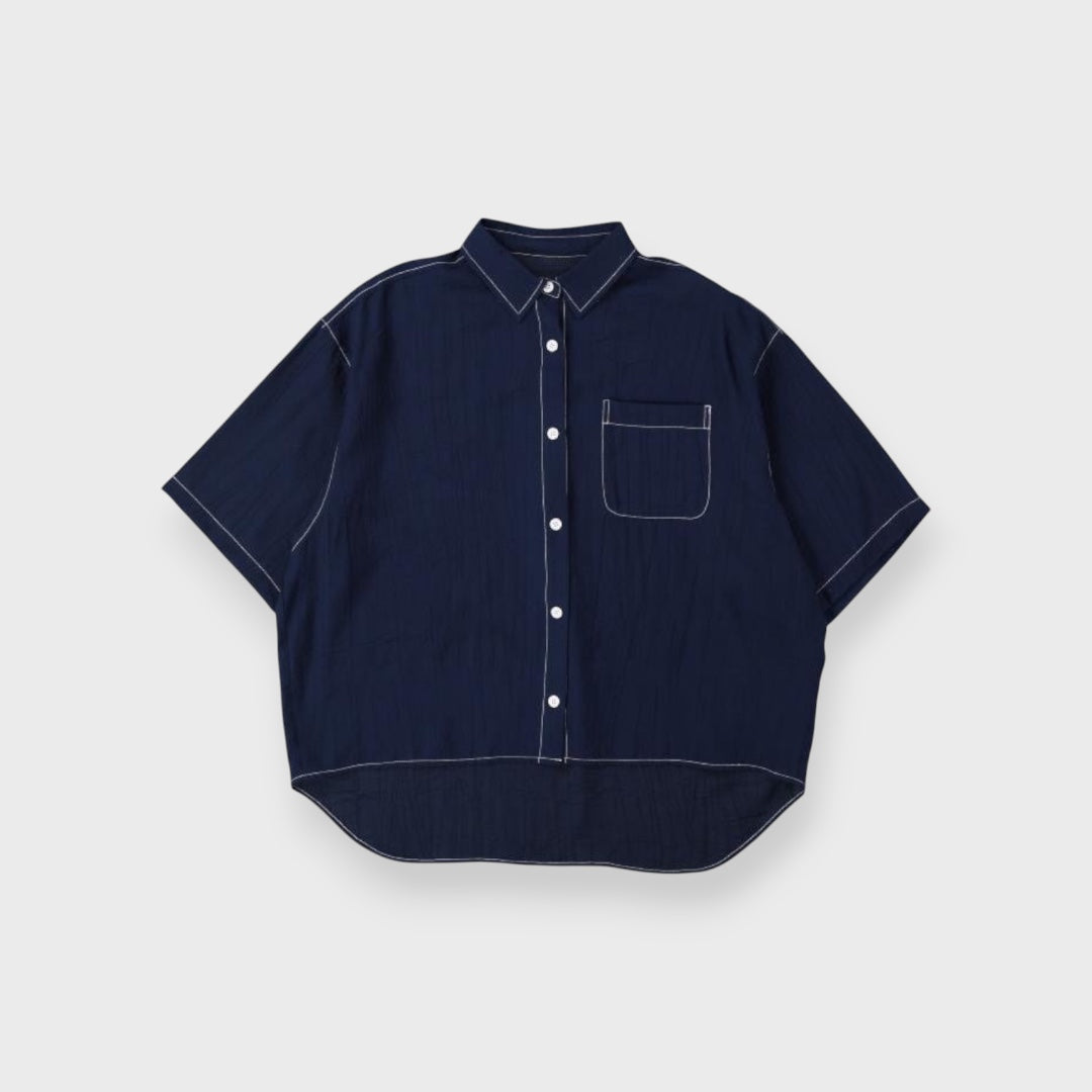 เสื้อเชิ้ตแขนสั้นทรงโอเวอร์ไซซ์ มินิมอล มีกระเป๋าหน้า ใส่สบายสไตล์ Casual