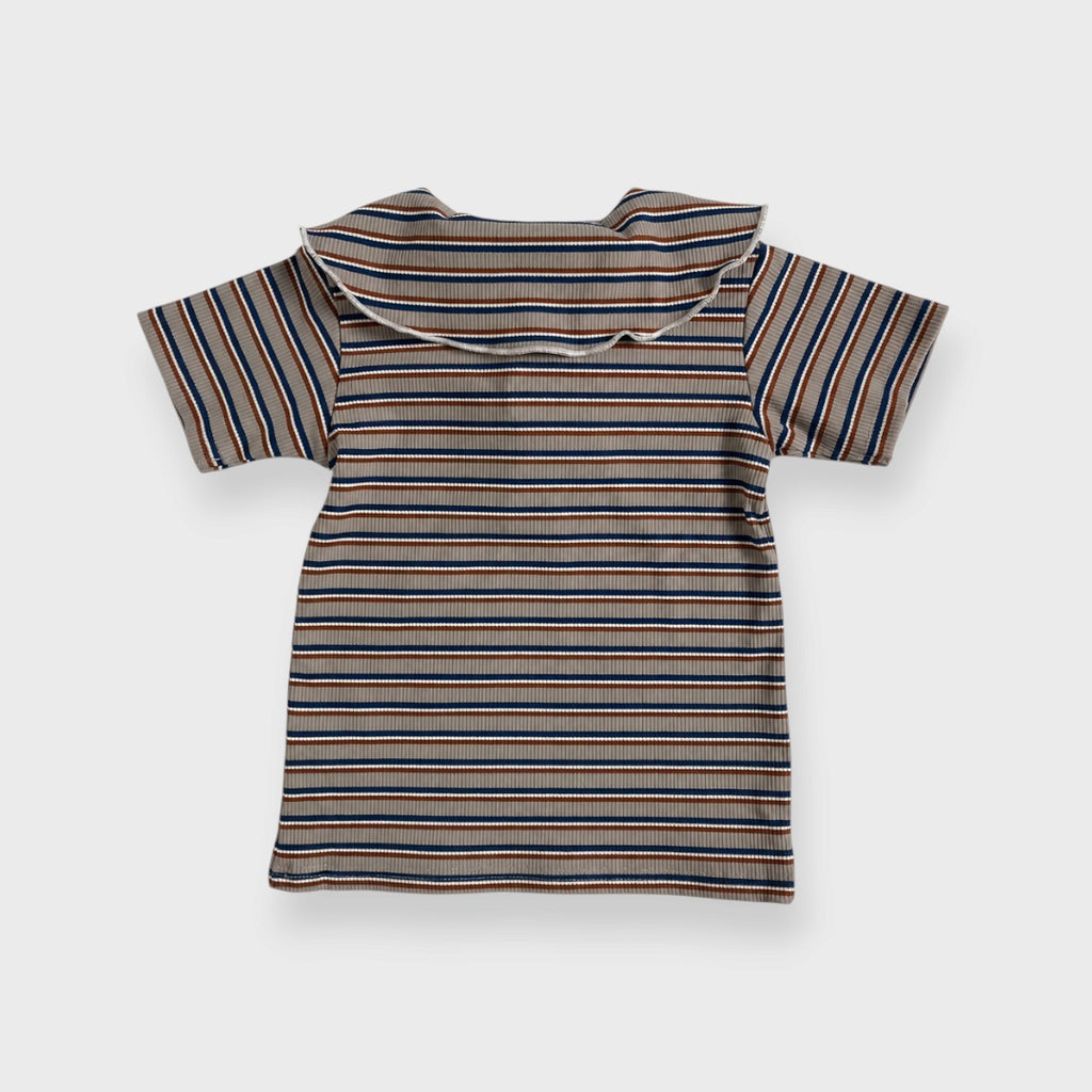 KIDS  STRIPED RIBBED TIE-DETAIL SHORT-SLEEVE TOP (100-120CM)