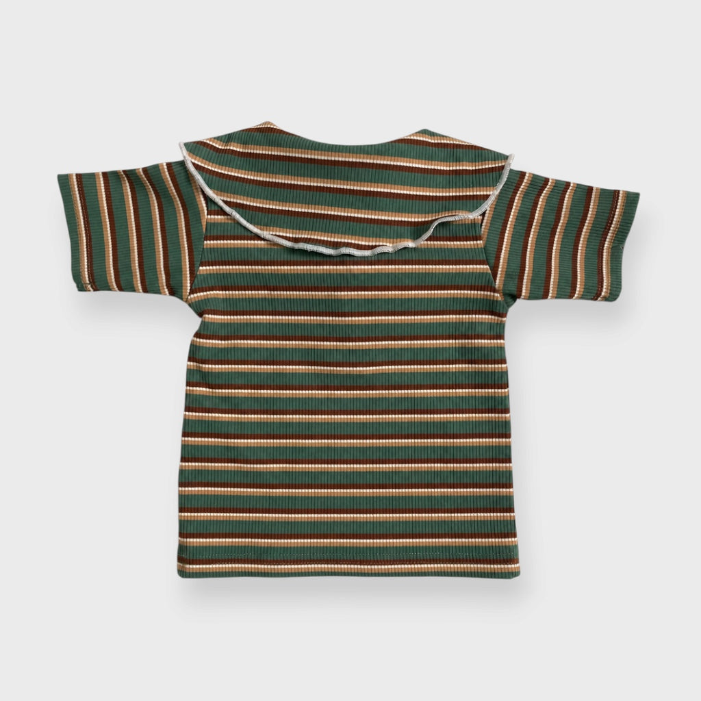 KIDS  STRIPED RIBBED TIE-DETAIL SHORT-SLEEVE TOP (100-120CM)