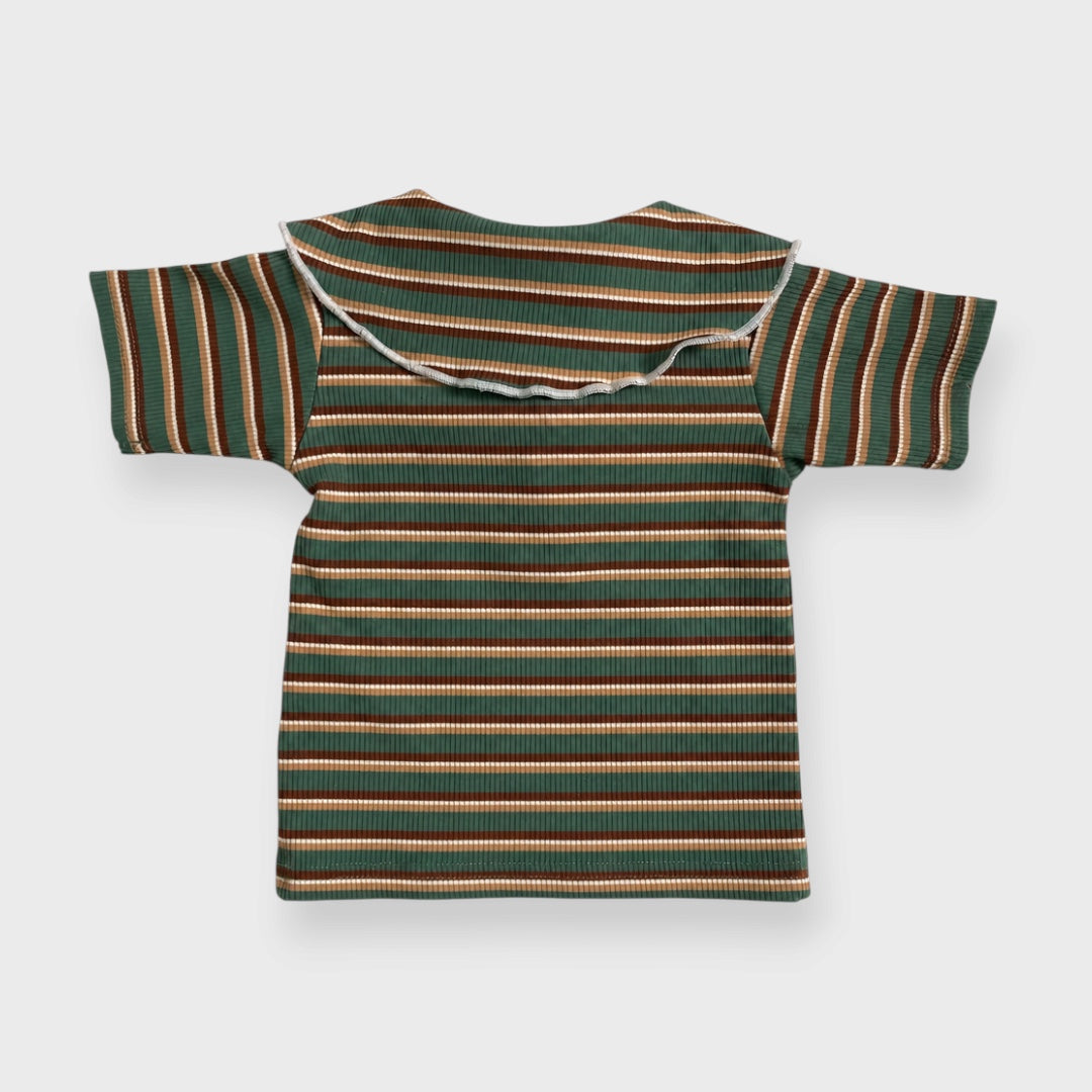 KIDS  STRIPED RIBBED TIE-DETAIL SHORT-SLEEVE TOP (100-120CM)