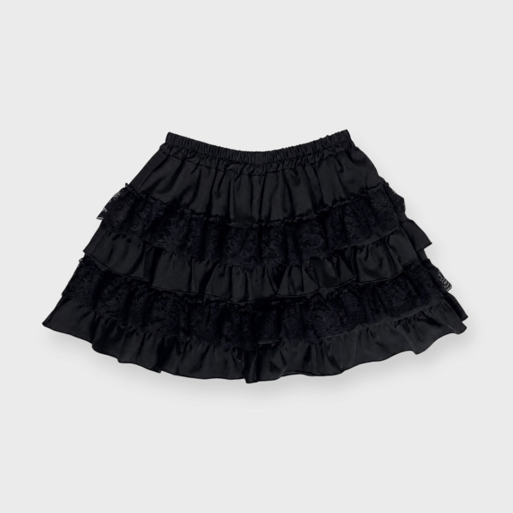 WOMEN’S LACE TRIM TIERED RUFFLE MINI SKIRT