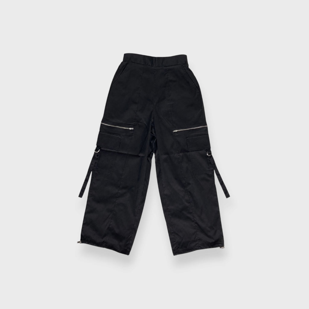 WOMEN’S Y2K MULTI-POCKET ZIPPER DETAIL WIDE-LEG CARGO PANTS BLACK