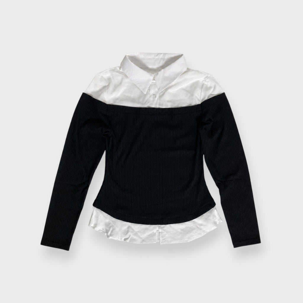 WOMEN’S FAUX LAYERED RIBBED LONG SLEEVE TOP