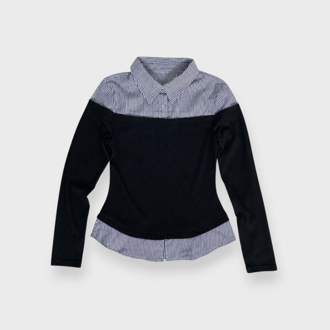 WOMEN’S FAUX LAYERED RIBBED LONG SLEEVE TOP