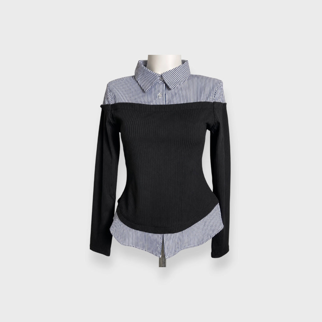WOMEN’S FAUX LAYERED RIBBED LONG SLEEVE TOP