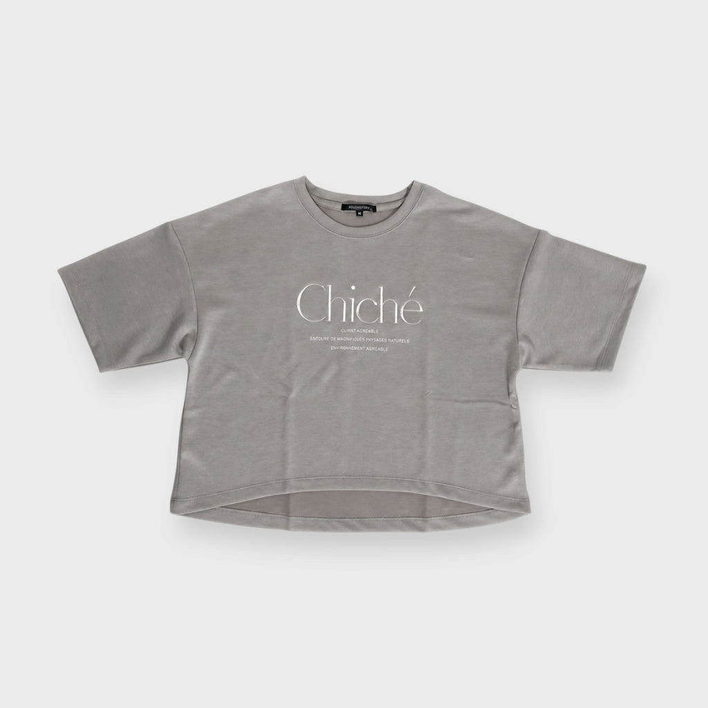 WOMEN’S CHICHÉ EMBROIDERED LOGO OVERSIZED SHORT SLEEVE T-SHIRT GRAY