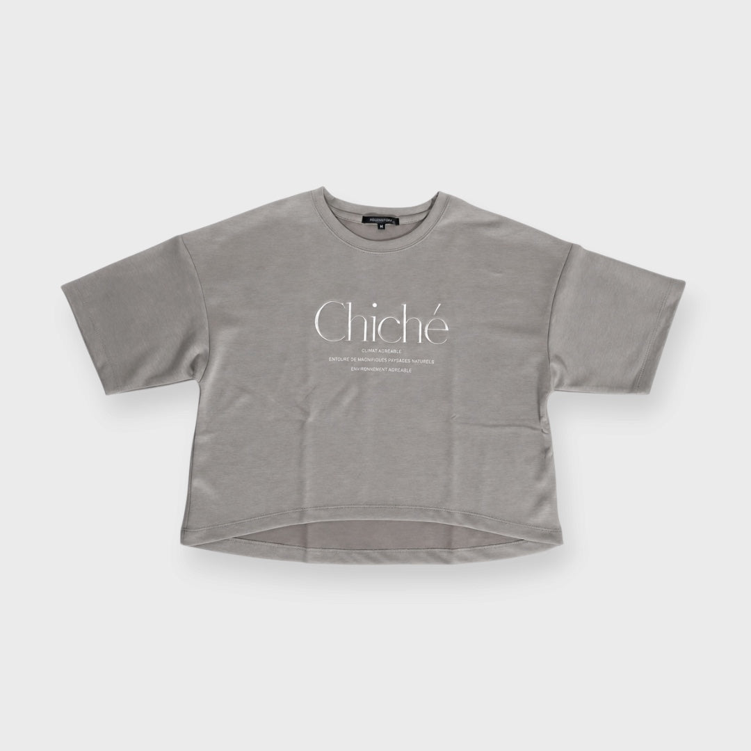 WOMEN’S CHICHÉ EMBROIDERED LOGO OVERSIZED SHORT SLEEVE T-SHIRT GRAY