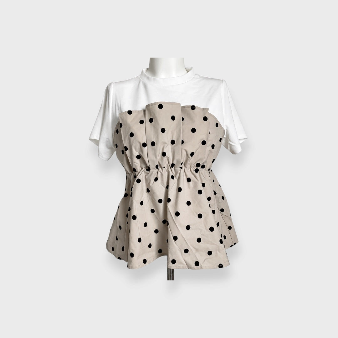 WOMEN'S POLKA-DOT LAYERED-LOOK PEPLUM TOP