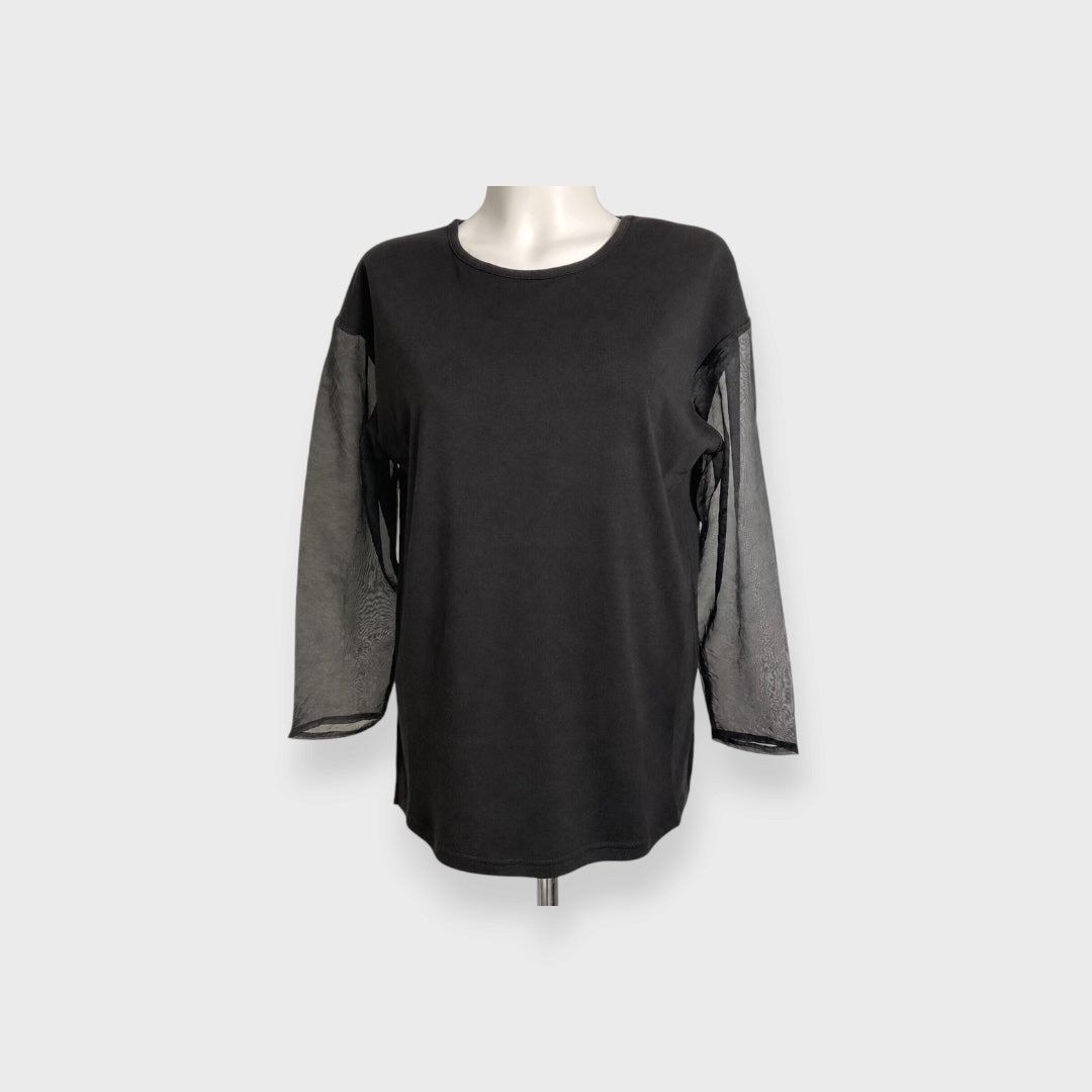 WOMEN'S MIXED-MATERIAL LAYERED-LOOK PULLOVER