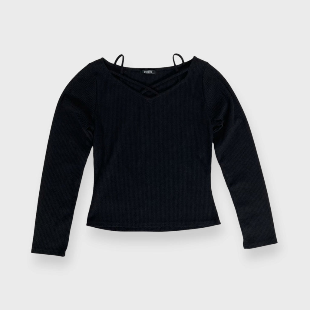WOMEN'S CROSS-NECK RIBBED TOP